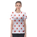 Polka Dots - Tomato Red on White Women s Sport Mesh Tee