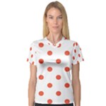 Polka Dots - Tomato Red on White Women s V-Neck Sport Mesh Tee