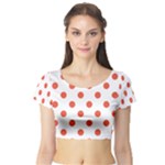 Polka Dots - Tomato Red on White Short Sleeve Crop Top (Tight Fit)