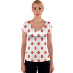 Polka Dots - Tomato Red on White Women s V-Neck Cap Sleeve Top