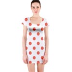 Polka Dots - Tomato Red on White Short Sleeve Bodycon Dress