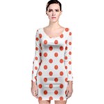 Polka Dots - Tomato Red on White Long Sleeve Bodycon Dress