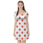 Polka Dots - Tomato Red on White Short Sleeve Skater Dress