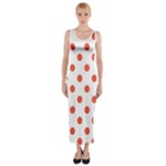 Polka Dots - Tomato Red on White Fitted Maxi Dress