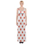 Polka Dots - Tomato Red on White Maxi Thigh Split Dress