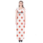 Polka Dots - Tomato Red on White Short Sleeve Maxi Dress