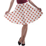 Polka Dots - Tomato Red on White A-line Skater Skirt