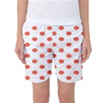 Polka Dots - Tomato Red on White Women s Basketball Shorts