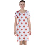 Polka Dots - Tomato Red on White Short Sleeve Nightdress