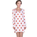 Polka Dots - Tomato Red on White Long Sleeve Nightdress