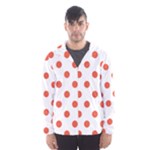 Polka Dots - Tomato Red on White Hooded Wind Breaker (Men)