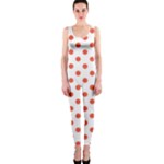 Polka Dots - Tomato Red on White OnePiece Catsuit