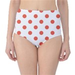 Polka Dots - Tomato Red on White High-Waist Bikini Bottoms