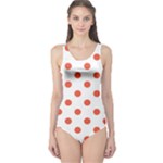 Polka Dots - Tomato Red on White One Piece Swimsuit