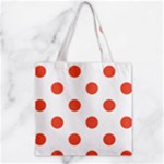 Polka Dots - Tomato Red on White Zipper Grocery Tote Bag