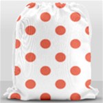 Polka Dots - Tomato Red on White Drawstring Bag (Large)