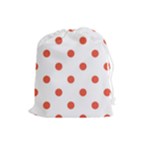 Polka Dots - Tomato Red on White Drawstring Pouch (L)