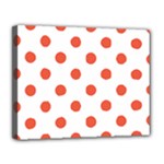Polka Dots - Tomato Red on White Canvas 14  x 11  (Stretched)