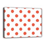 Polka Dots - Tomato Red on White Canvas 16  x 12  (Stretched)