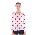 Polka Dots - Ferrari Red on White Women s Long Sleeve T-shirt