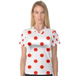 Polka Dots - Ferrari Red on White Women s V-Neck Sport Mesh Tee