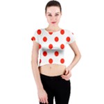 Polka Dots - Ferrari Red on White Crew Neck Crop Top