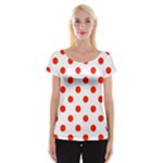 Polka Dots - Ferrari Red on White Women s Cap Sleeve Top
