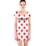 Polka Dots - Ferrari Red on White Short Sleeve Bodycon Dress