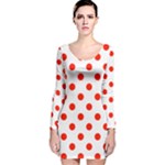 Polka Dots - Ferrari Red on White Long Sleeve Velvet Bodycon Dress