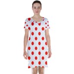 Polka Dots - Ferrari Red on White Short Sleeve Nightdress
