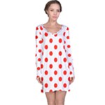 Polka Dots - Ferrari Red on White Long Sleeve Nightdress