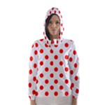Polka Dots - Ferrari Red on White Hooded Wind Breaker (Women)