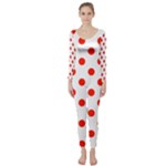 Polka Dots - Ferrari Red on White Long Sleeve Catsuit