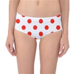Polka Dots - Ferrari Red on White Mid-Waist Bikini Bottoms