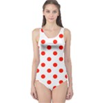Polka Dots - Ferrari Red on White One Piece Swimsuit