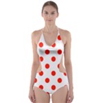 Polka Dots - Ferrari Red on White Cut-Out One Piece Swimsuit