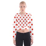 Polka Dots - Ferrari Red on White Women s Cropped Sweatshirt