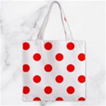 Polka Dots - Ferrari Red on White Zipper Grocery Tote Bag