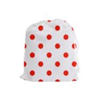 Polka Dots - Ferrari Red on White Drawstring Pouch (L)