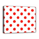Polka Dots - Ferrari Red on White Canvas 14  x 11  (Stretched)