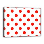 Polka Dots - Ferrari Red on White Canvas 16  x 12  (Stretched)
