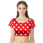 Polka Dots - White on Red Short Sleeve Crop Top (Tight Fit)