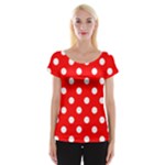 Polka Dots - White on Red Women s Cap Sleeve Top