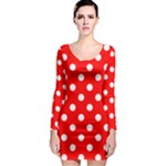 Polka Dots - White on Red Long Sleeve Bodycon Dress