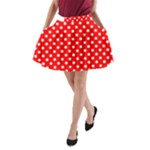 Polka Dots - White on Red A-Line Pocket Skirt