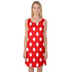 Polka Dots - White on Red Sleeveless Satin Nightdress