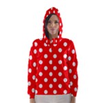 Polka Dots - White on Red Hooded Wind Breaker (Women)
