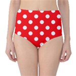 Polka Dots - White on Red High-Waist Bikini Bottoms