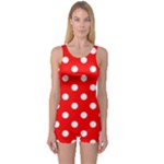 Polka Dots - White on Red One Piece Boyleg Swimsuit