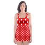 Polka Dots - White on Red Skater Dress Swimsuit